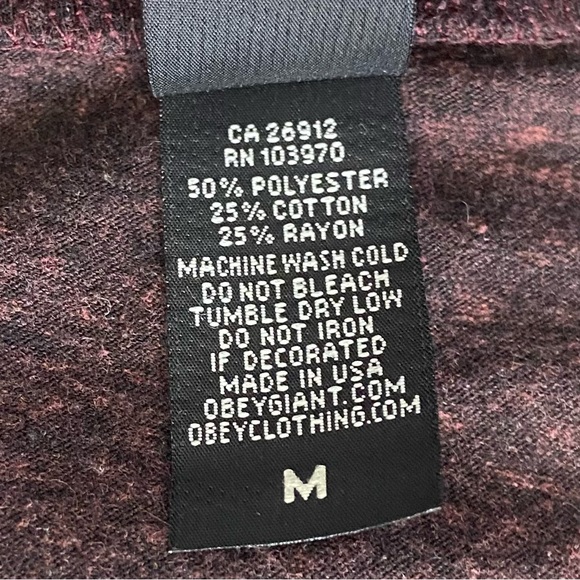 Obey women burgundy tone on tone long sleeve pullover sweater. Size M. Used. - Picture 8 of 9